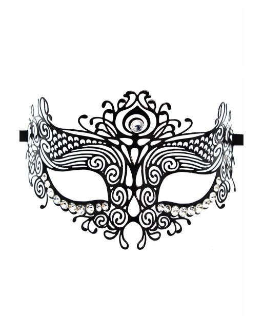 Masque vénitien Ornella rigide noir avec strass - HMJ-031BK Masque vénitien Ornella rigide noir avec strass - HMJ-031BK