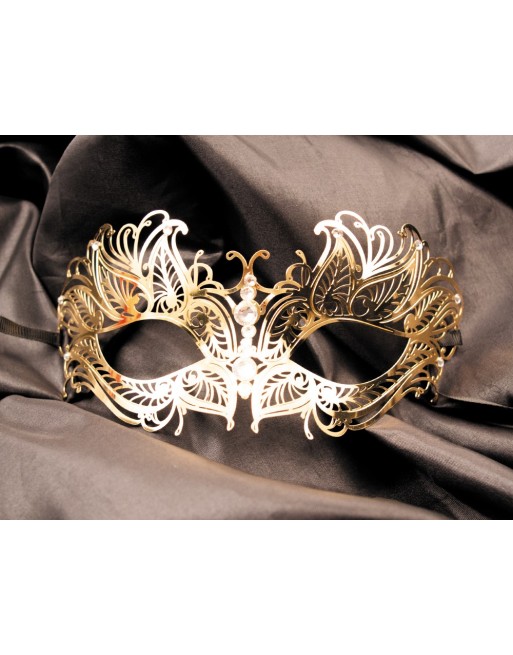 Masque vénitien Greta rigide doré avec strass - HMJ-005B Masque vénitien Greta rigide doré avec strass - HMJ-005B