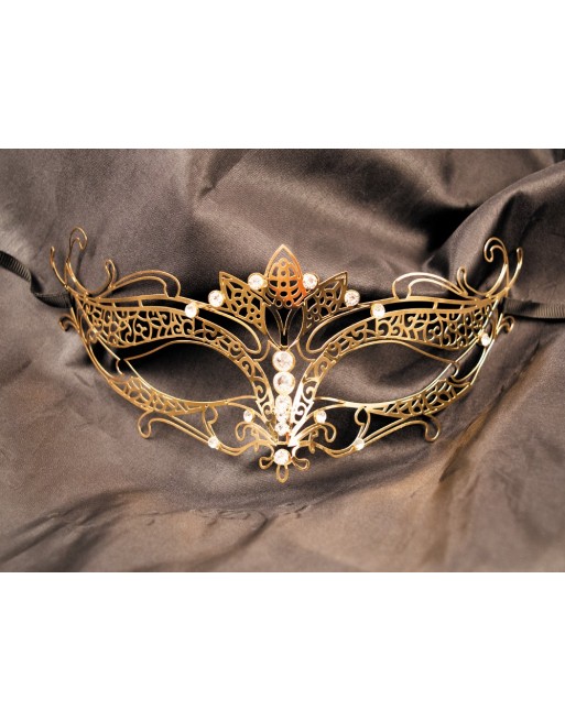 Masque vénitien Asia rigide doré avec strass - HMJ-028B Masque vénitien Asia rigide doré avec strass - HMJ-028B