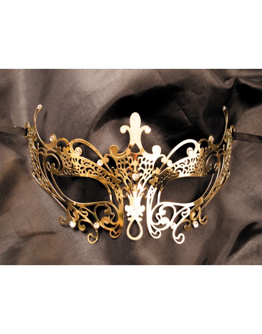 Masque vénitien Lucia rigide doré avec strass - HMJ-030B Masque vénitien Lucia rigide doré avec strass - HMJ-030B