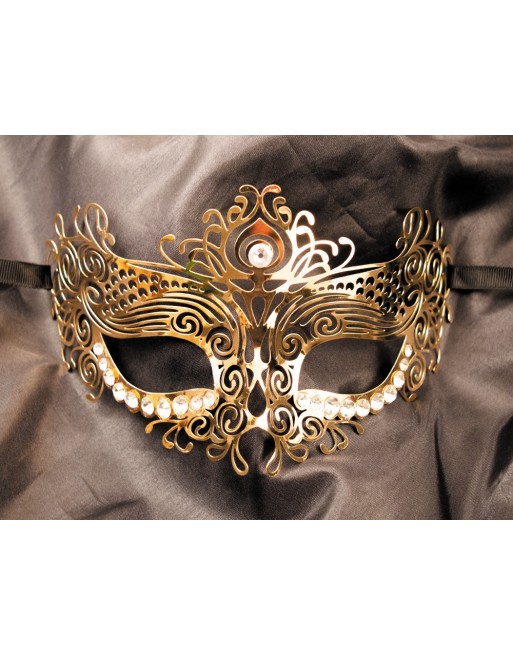 Masque vénitien Ornella rigide doré avec strass - HMJ-031B Masque vénitien Ornella rigide doré avec strass - HMJ-031B