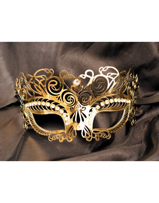Masque vénitien Giulia rigide doré avec strass - HMJ-035B Masque vénitien Giulia rigide doré avec strass - HMJ-035B