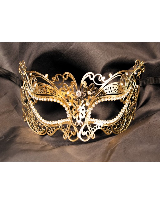 Masque vénitien Alba rigide doré avec strass - HMJ-039B Masque vénitien Alba rigide doré avec strass - HMJ-039B