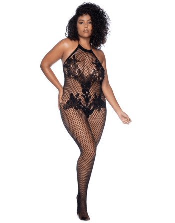 Combinaison grande taille en résille noire - MAL1116XBLK