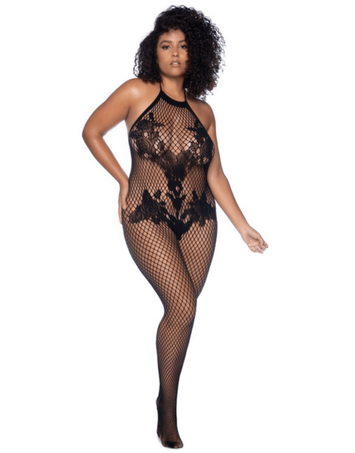 Combinaison grande taille en résille noire - MAL1116XBLK Combinaison grande taille en résille noire - MAL1116XBLK