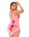 Nuisette grande taille résille rose imprimé floral et string - MAL7607XBLPD
