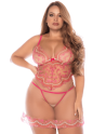 Nuisette grande taille en résille brodée avec string - MAL7604XROWP
