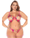 Nuisette grande taille en résille et dentelle florale rose et string assorti - MAL7609XSEGA