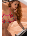Nuisette grande taille en résille et dentelle florale rose et string assorti - MAL7609XSEGA