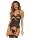 Guépière porte jarretelles noire et string - REN51016-BLK