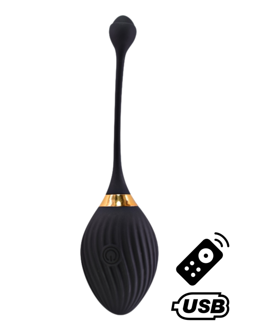 WAVE, Un Œuf vibrant noir USB avec télécommande, dans un silicone médical doux et lisse - B50BLK