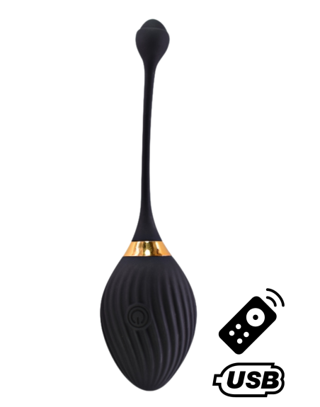 WAVE, Un Œuf vibrant noir USB avec télécommande, dans un silicone médical doux et lisse - B50BLK