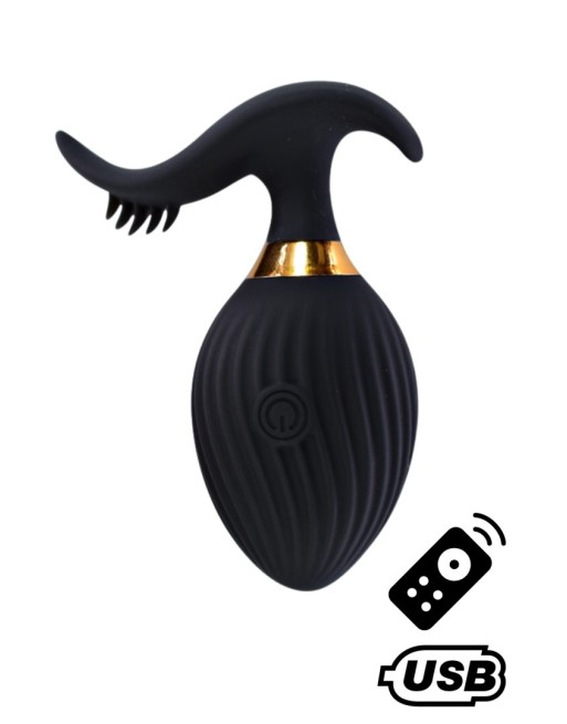 WAVE , Un Œuf vibrant noir USB avec stimulation clitoridienne, doté d'une télécommande - B54BLK WAVE , Un Œuf vibrant noir USB avec stimulation clitoridienne, doté d'une télécommande - B54BLK