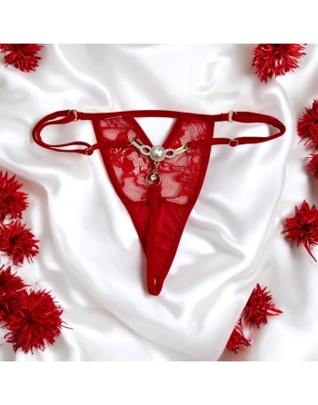 String rouge avec bijou perle  strass dorés - PA06MRED