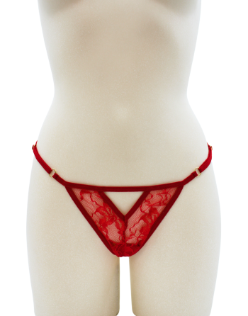 String rouge avec bijou perle  strass dorés - PA06MRED