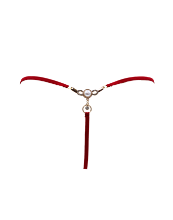String rouge avec bijou perle  strass dorés - PA06MRED