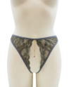 String gris avec bijou couleur aléatoire et chaîne dorée - PA05MGREY