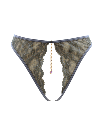 String gris avec bijou couleur aléatoire et chaîne dorée - PA05MGREY