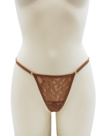 String taupe en dentelle avec bijou cœur doré - PA02MBRW
