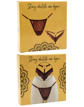 String taupe en dentelle avec bijou cœur doré - PA02MBRW