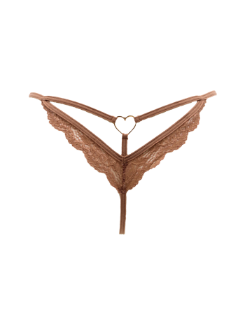 String taupe en dentelle avec bijou cœur doré - PA02MBRW