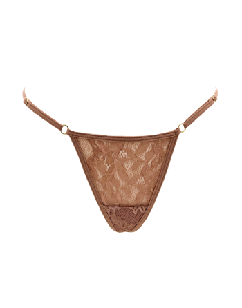 String taupe en dentelle avec bijou cœur doré - PA02MBRW