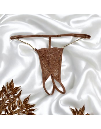 String en dentelle taupe ouvert avec chaînes dorées - PA01MTAUPE