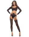 Ensemble 2 pièces, top et bas porte jarretelles - REN7117-BLK