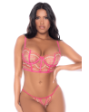 Ensemble 2 pièces résille brodée rose - MAL8914ROWP