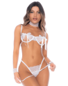 Ensemble 4 pièces en dentelle à cils blanche - MAL8937WHT
