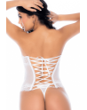 Ensemble 4 pièces blanc, bustier, string et 2 jarretières - MAL8933WHT