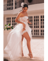 Ensemble 4 pièces blanc, bustier, string et 2 jarretières - MAL8933WHT