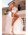 Ensemble 4 pièces blanc, bustier, string et 2 jarretières - MAL8933WHT
