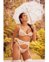Ensemble 3 pièces en dentelle blanche avec perles - MAL8931WHT