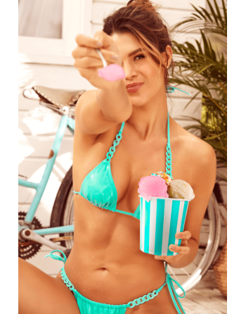 Bikini Turquoise Vinyle avec Chaînettes - MAL67131GLTQ