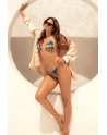 Bikini Triangle Imprimé Satiné Bleu  Beige - MAL67096AMAL