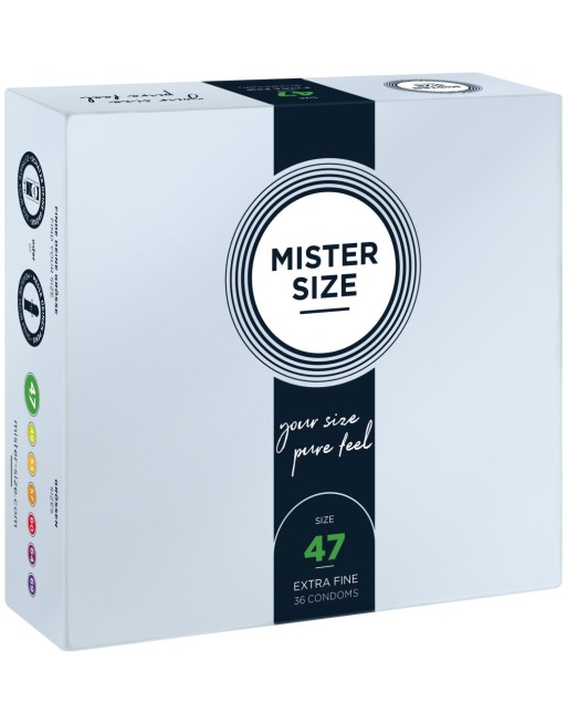 Boite de 36 préservatifs latex avec réservoir, 7 tailles disponibles, Mister Size - MS36 Boite de 36 préservatifs latex avec réservoir, 7 tailles disponibles, Mister Size - MS36