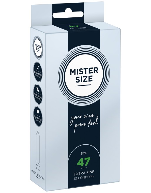 Boite de 10 préservatifs latex avec réservoir, 7 tailles disponibles, Mister Size - MS10 Boite de 10 préservatifs latex avec réservoir, 7 tailles disponibles, Mister Size - MS10